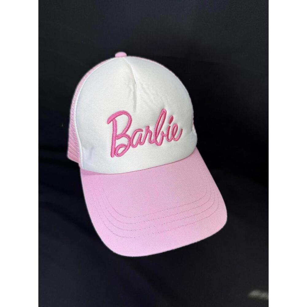 Barbie Hat Cap Snap Back Pink White Trucker Mesh Embroidered Logo Youth